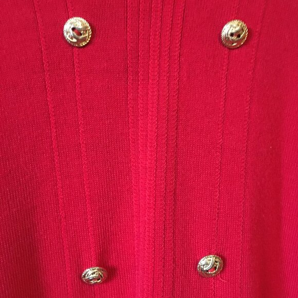 Vintage Candy Apple Red Knit Double Breasted Academic Sweater - Picture 5 of 12